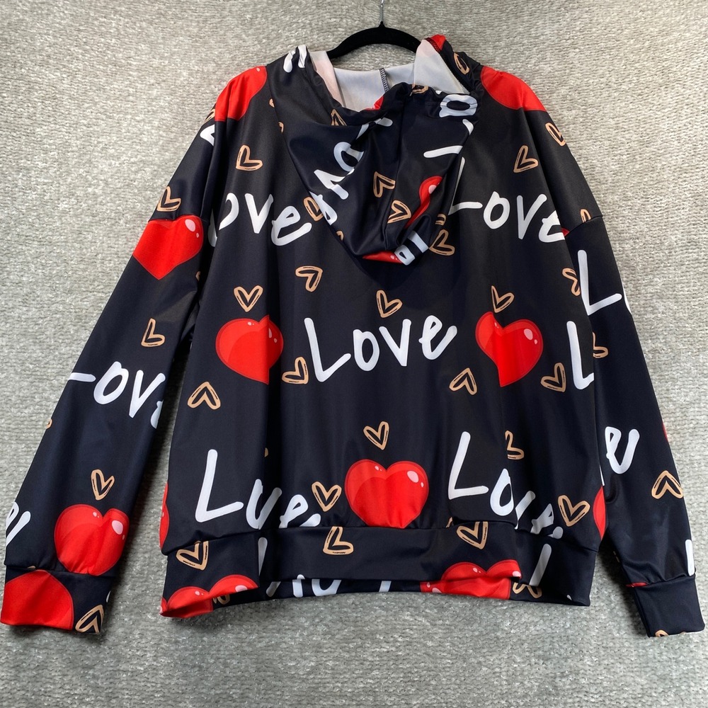 Unbranded Love Heart Print Hoodie and Jogger Sweatsuit Set Black Red Plus 3XL